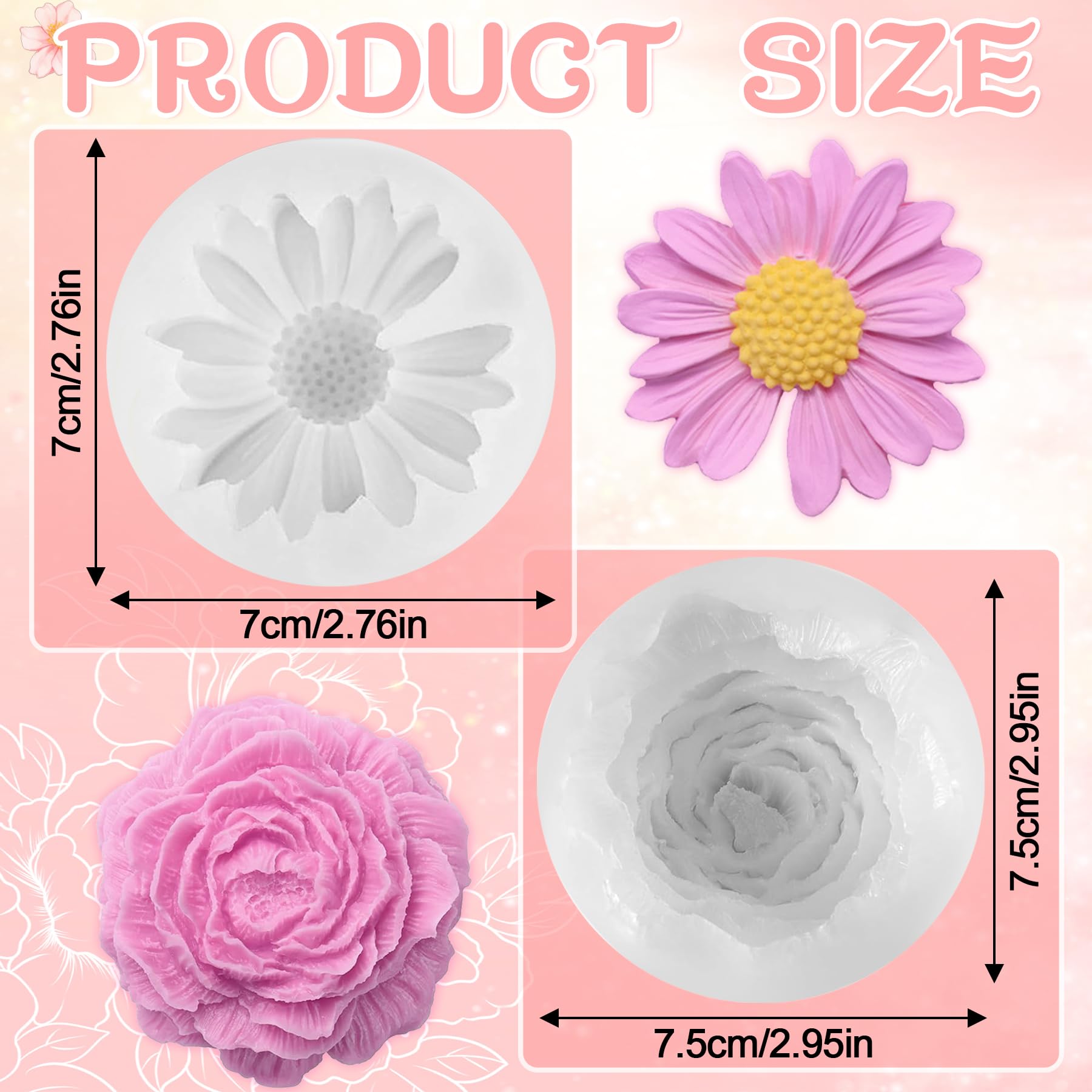 2 Moules En Silicone Pour Bougies Fleurs - Formes Pivoine Et Marguerite - DIY Bougies Artisanales Savons
