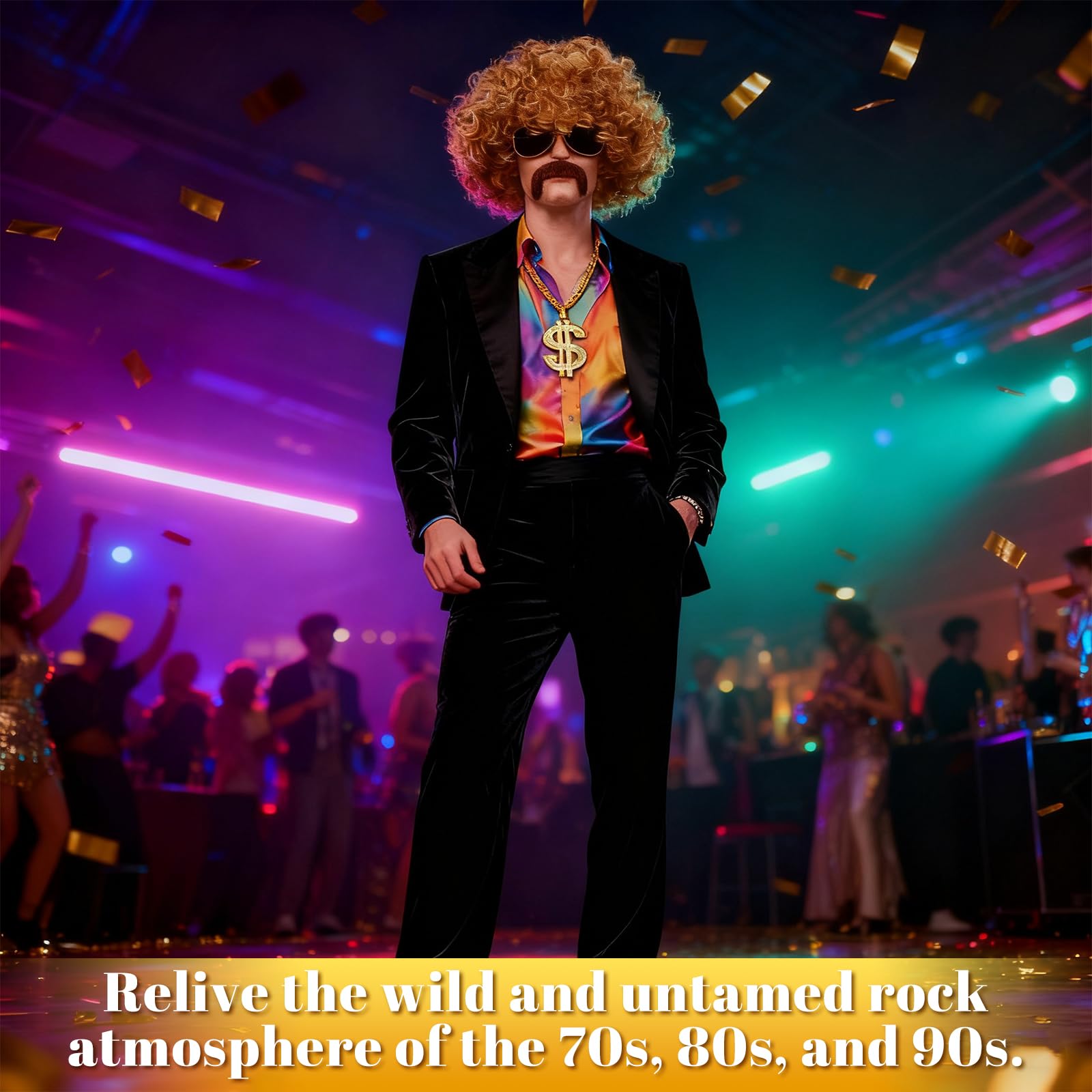 Zestaw 4 szt. męskich kręconych peruk afro, w stylu lat 70. i 80. XX wieku, dla rockera, dyskoteki, punku, hippie, karnawału, peruki