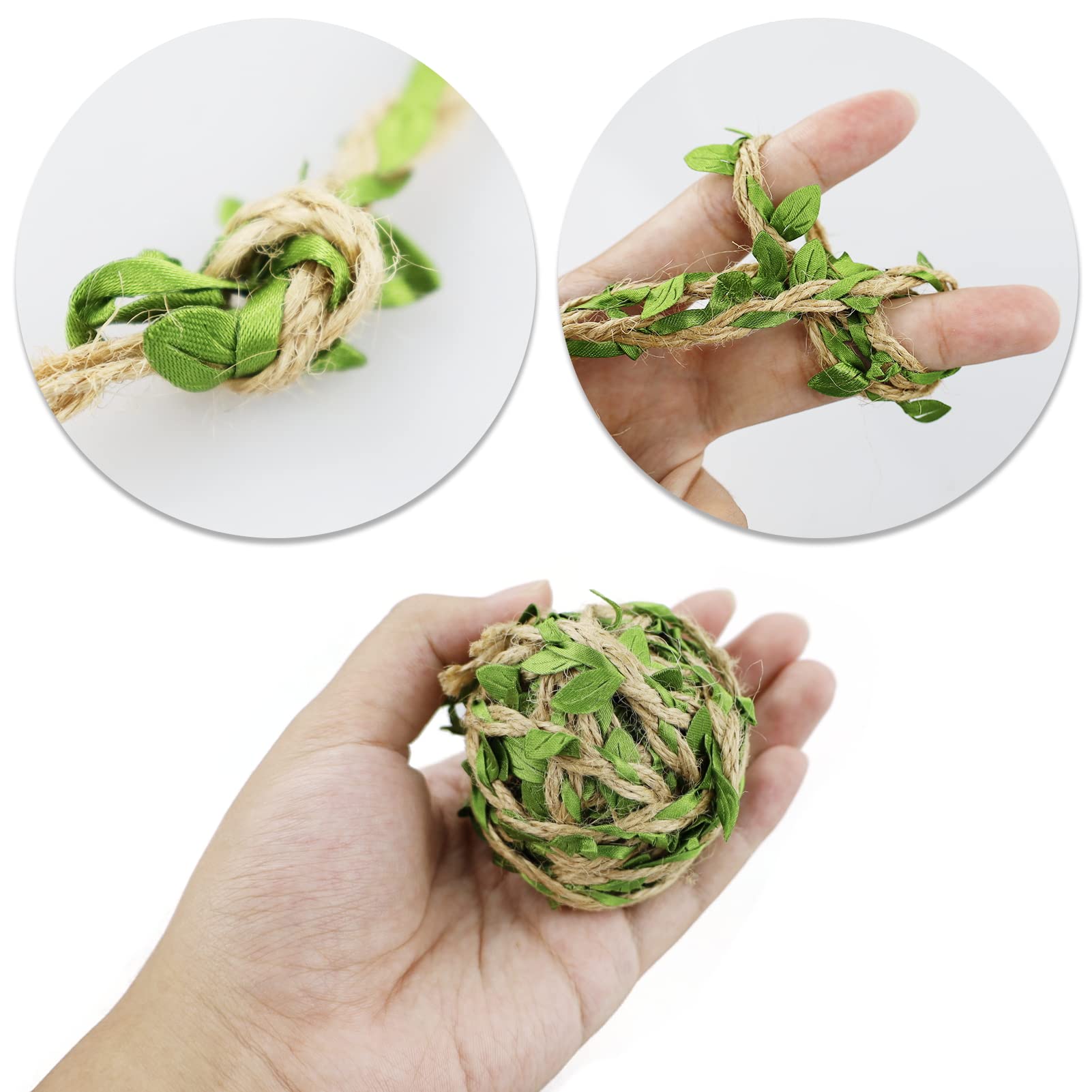 Spago Di Iuta Naturale Con Foglie Verdi Artificiali | 5 Metri, Morbido E Resistente | Corda Decorativa Con Foglie In Poliestere | Per Matrimoni, Feste, Regali, Artigianato E Giardino - 2