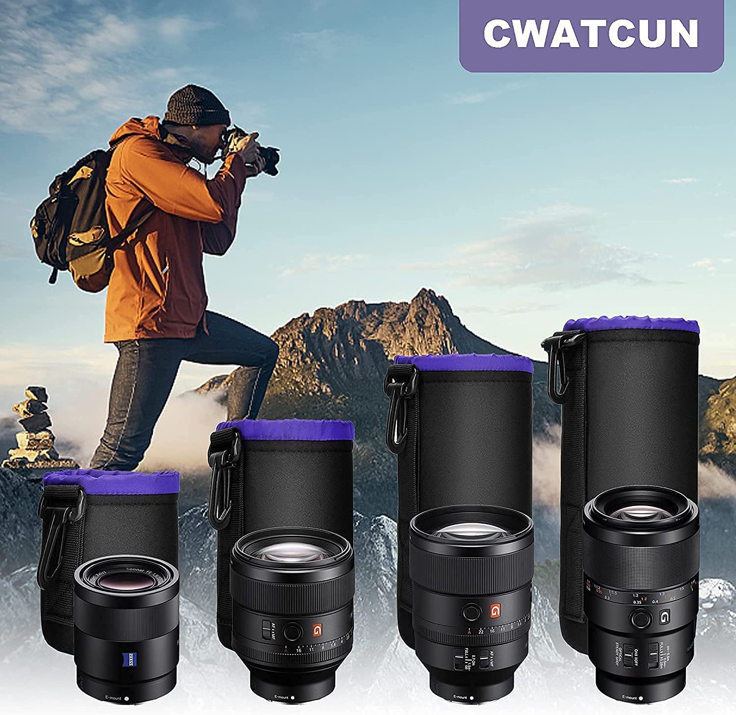 Cwatcun Funda de Neopreno para Objetivo de cámara réflex Digital Canon, Nikon, Sony, Sony, S, M, L, XL, Suave Funda de felpa para Pentax, Panasonic, Fuji, Tamron, Sigma, 4 tamaños