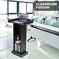 Vista 2 de Soporte de podio para presentación de atril para aula de iglesia, púlpito con base pesada de madera, podio negro para conferencias, discurso de boda