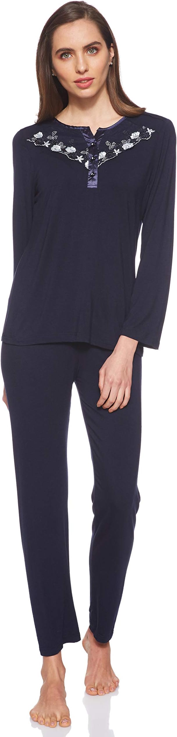 JOANNAWomen's Printed & Embroidered Flower Patterns Sleepwear Set
