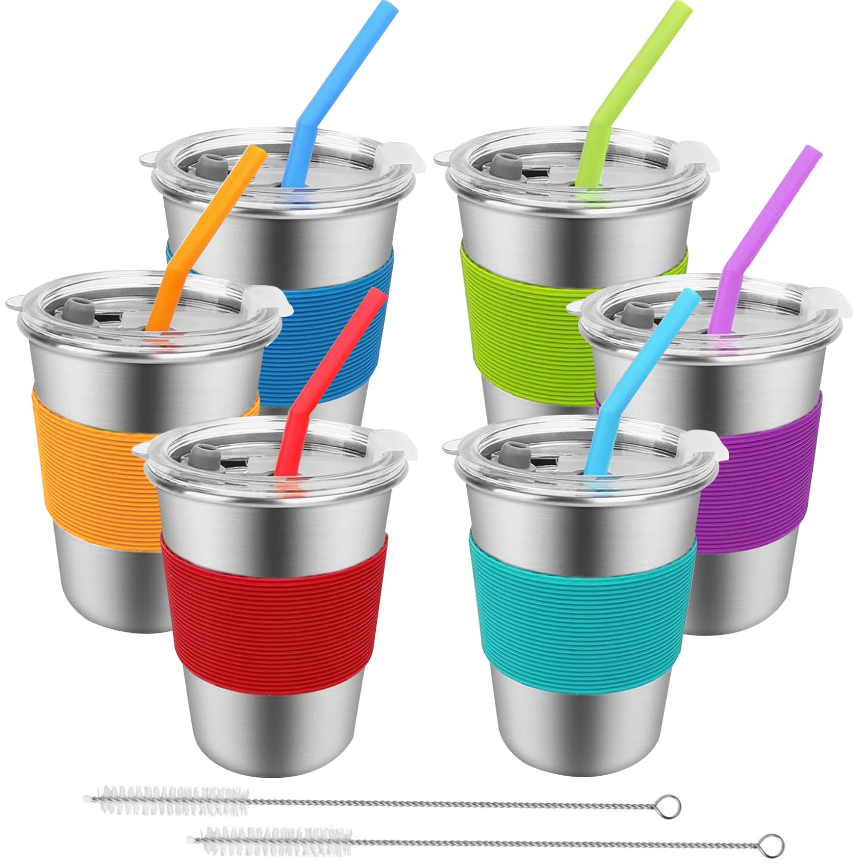 6 Pack Stainless Steel Water Tumblers With Lids - 16oz Spill Proof Stackable Cups For Kids & Adults