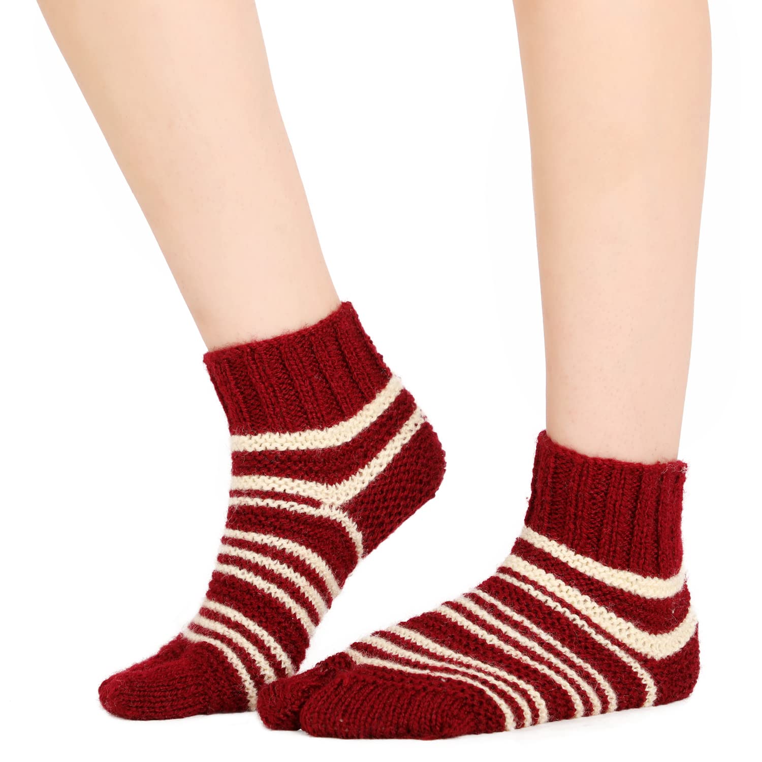1 Pair Striped Knitted Thermal Thumb Woolen Winter Socks-image-6