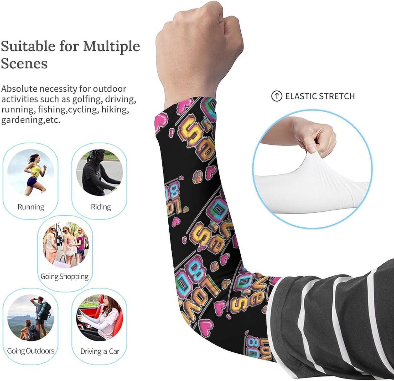 I Love 80s Arm Sleeves Cooling Sun Protection Sports Compression for Golf Basketball