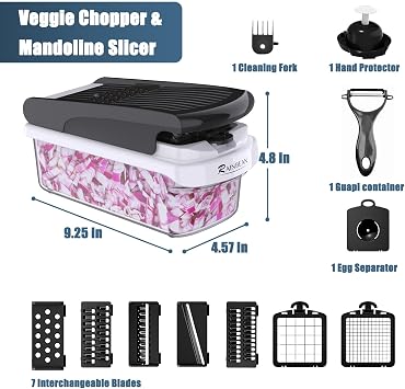 Vegetable Chopper - Mandoline Slicer, Onion Veggie Food Chopper with Container, Cucumber Potato Slicer, Salad Chopper Tool, 15 in 1 Kitchen Gadgets, Perfect for House Warming Gifts