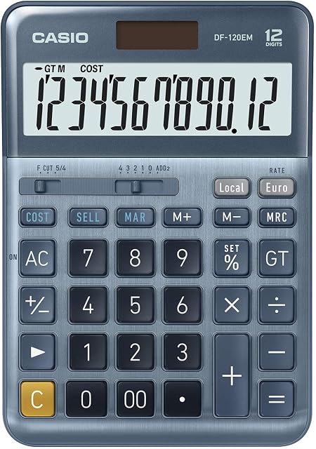 CASIO DF-120EM Desktop Calculator 12 Digit Cost Sell Margin Total Memory Solar Battery Operated, silver