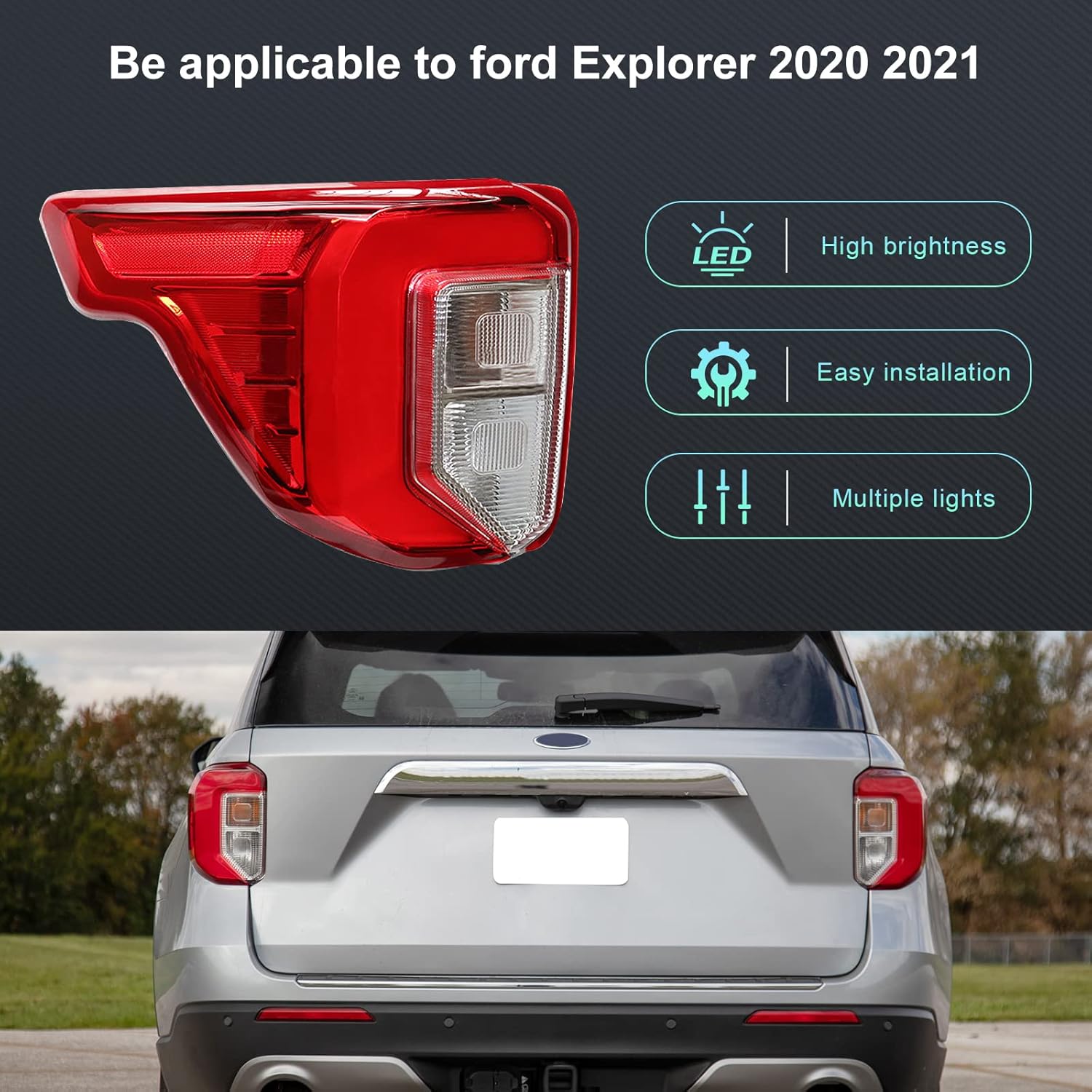 Tail Light Rear Lamp for Ford Explorer 2020-2021 Replace Left driver Side Tail light lamp with Wire Harness and Bulbs