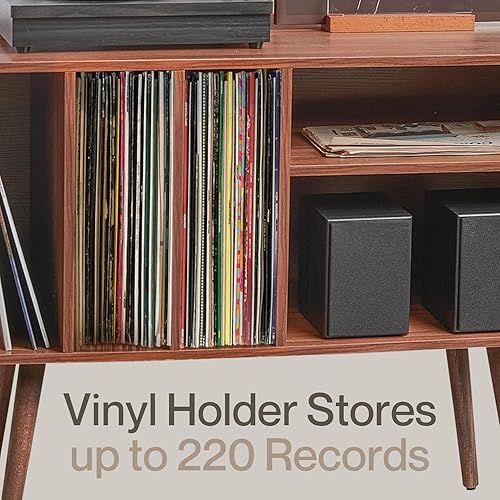 Miniatura 5 de LOFT + IVY Soporte para tocadiscos con almacenamiento de vinilo - Compañía de Estados Unidos - Incluye soporte para álbum y ganchos para