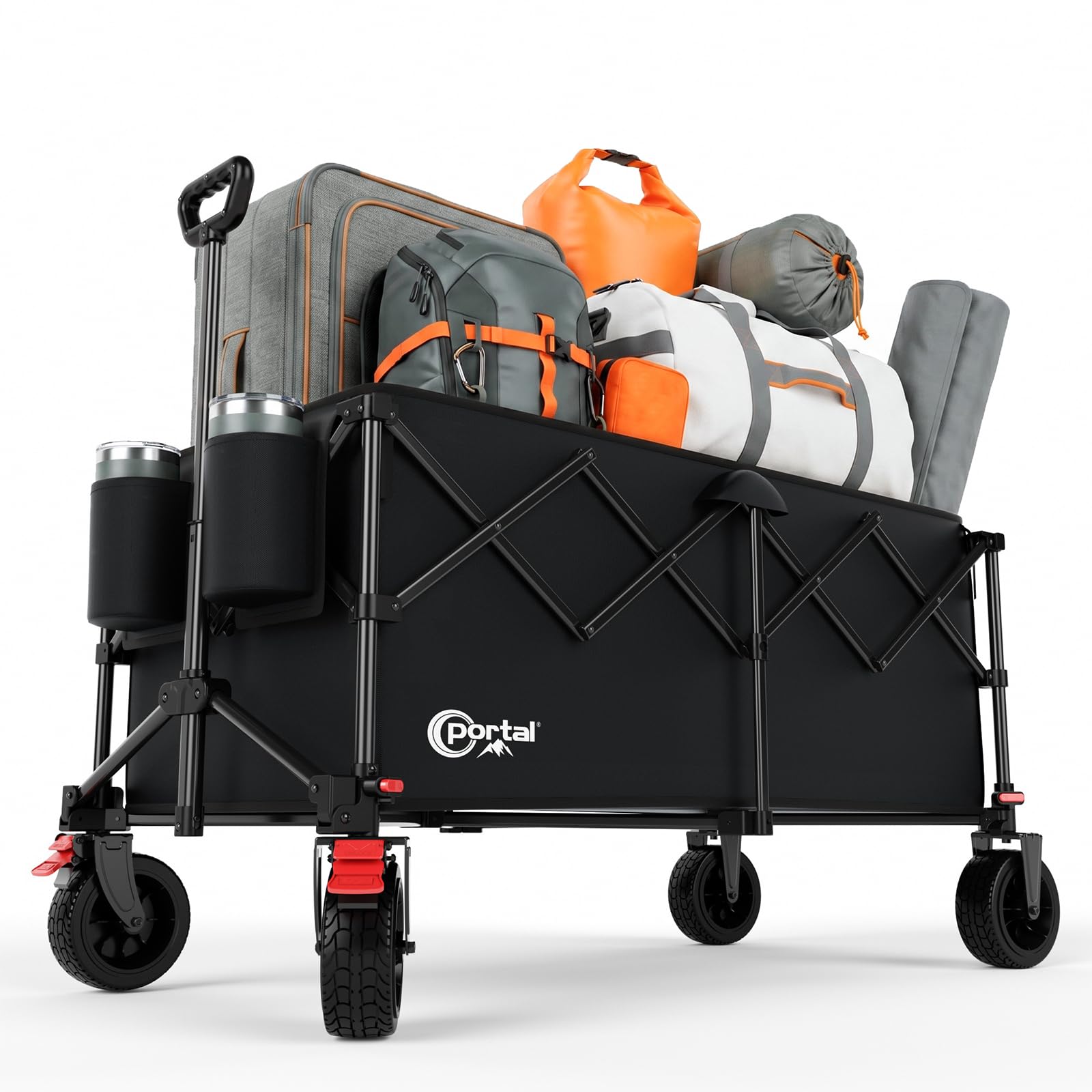 Portal Chariot de Transport Pliable XXL 300L Capacité 150kg Roues Tout Terrain 360° Frein Double Poignée Réglable Idéal pour Jardin Plage Camping et Courses Nior