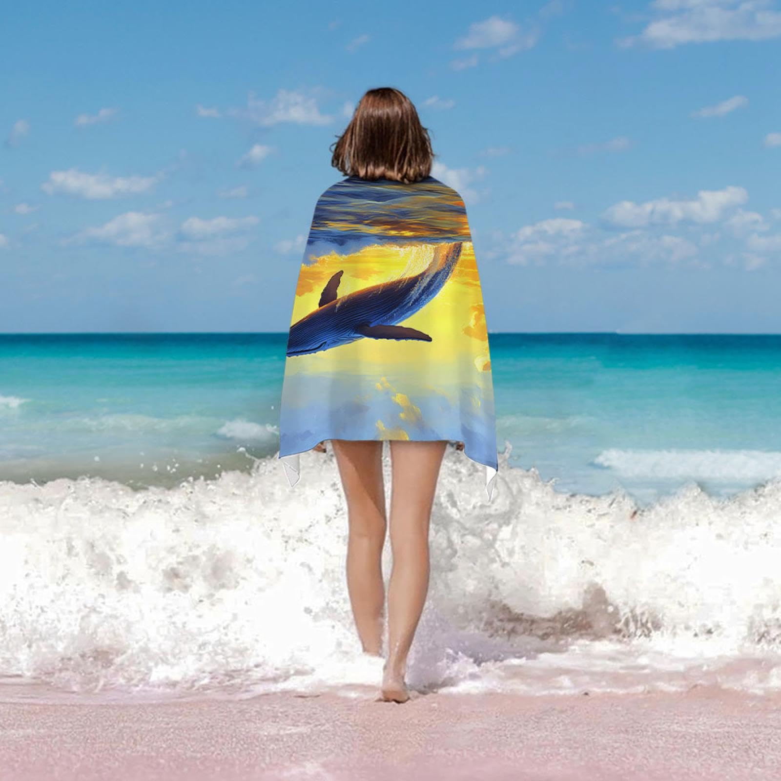 Asciugamano da spiaggia in microfibra con stampa di delfini | Assorbente e ad asciugatura rapida | Coperta leggera, morbida e oversize | Per le giornate in spiaggia e altro ancora 200x200cm/79"x79"
