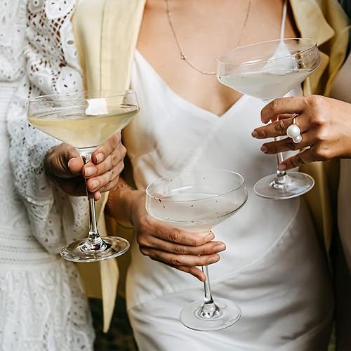 Miniatura 7 de Juego de 4 vasos de cristal Coupé, soplados a mano, de 12 onzas, vasos de Martini de tallo grande con guía de cócteles, para champán, gigante,