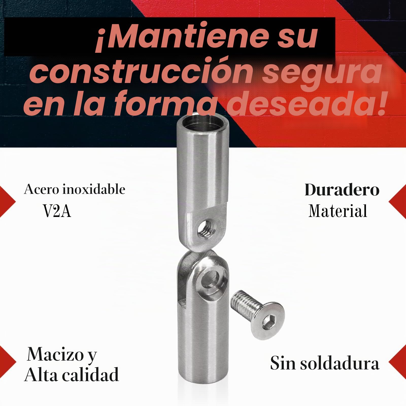 PRIOstahl - Conector flexible con barra de llenado articulada (4 conectores ajustables de 10 mm, acero inoxidable V2A, para barra, barra redonda, barandilla de escalera, construcción de barandilla