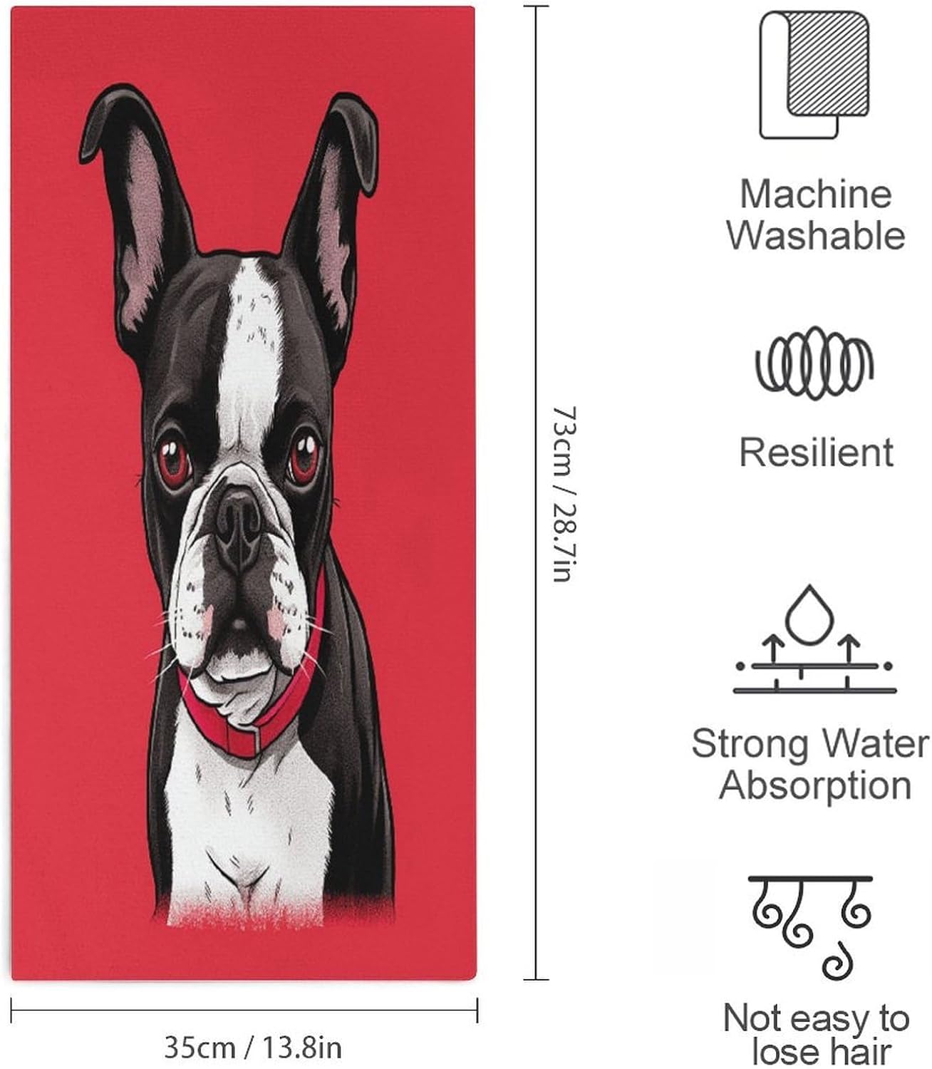 Boston Terrier Dog Red Towels Soft Comfortable Towels for Beach Quick Dry Super Microfiber Bath Towel Absorbent Thin Lightweight Face Towel for Sport Bath Adults Travel image 2