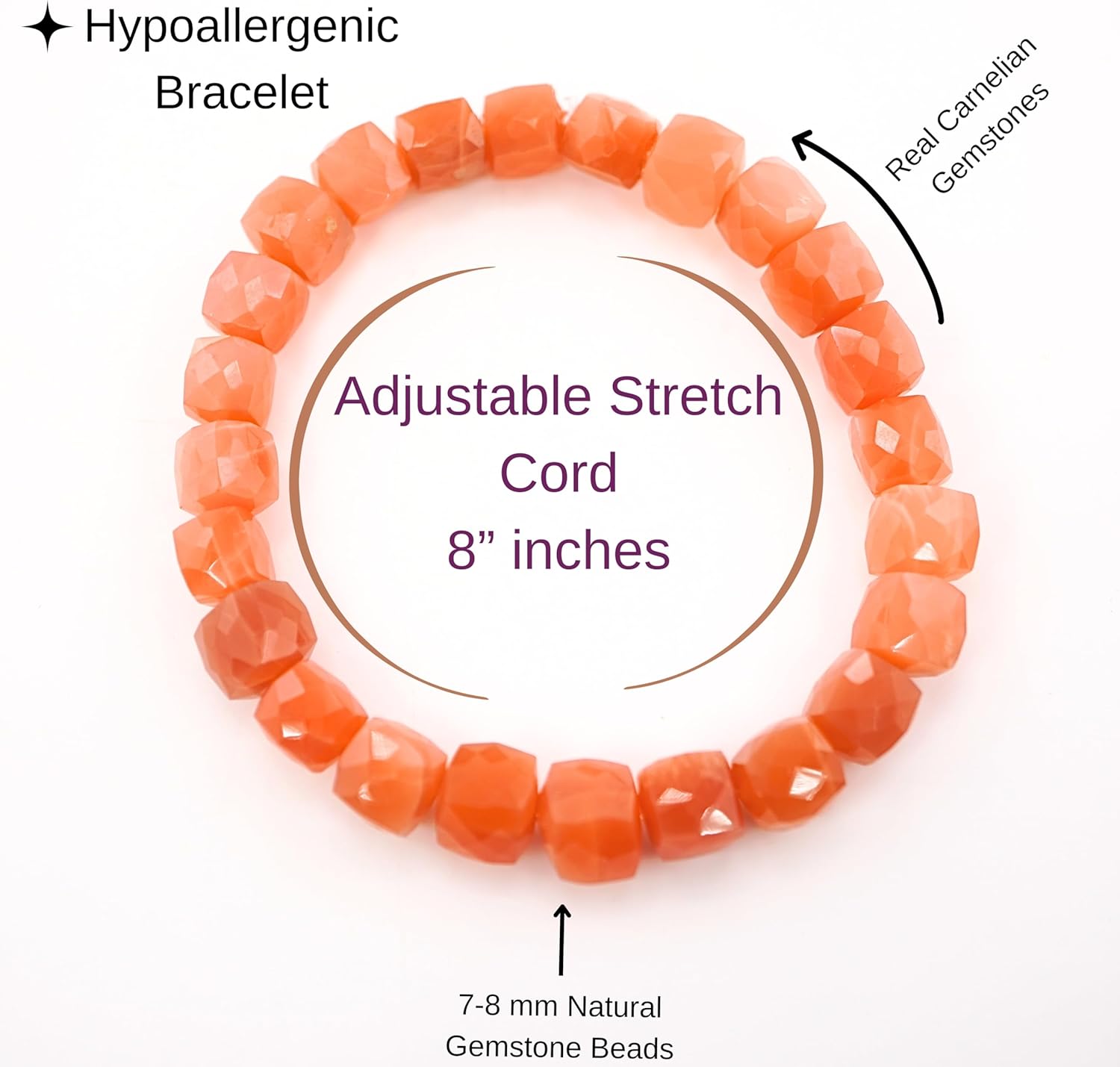 Healing Crystal Handmade 7-8mm Cube Lapis Beads Stretch Bracelets for Women Bohemian Boho Style Stretch Beaded Bracelet - Image 3