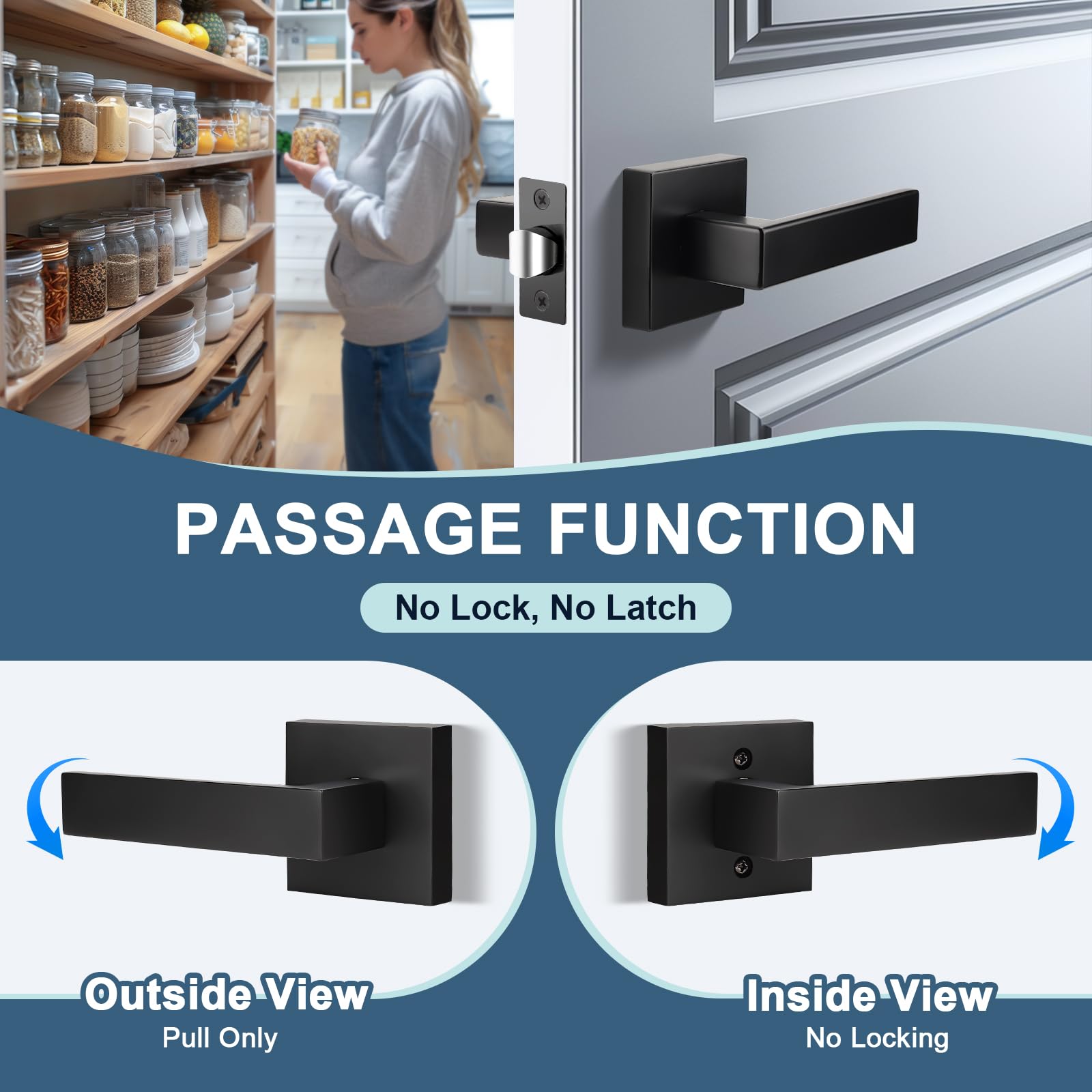 Black Door Handles - Passage Levers (10 Pack) -3