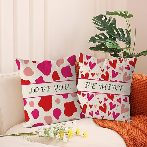 Miniatura 5 de GAGEC Juego de 4 fundas de almohada para el día de San Valentín de 16 x 16 pulgadas, con diseño de corazones de Be Mine Love, fundas de cojín para