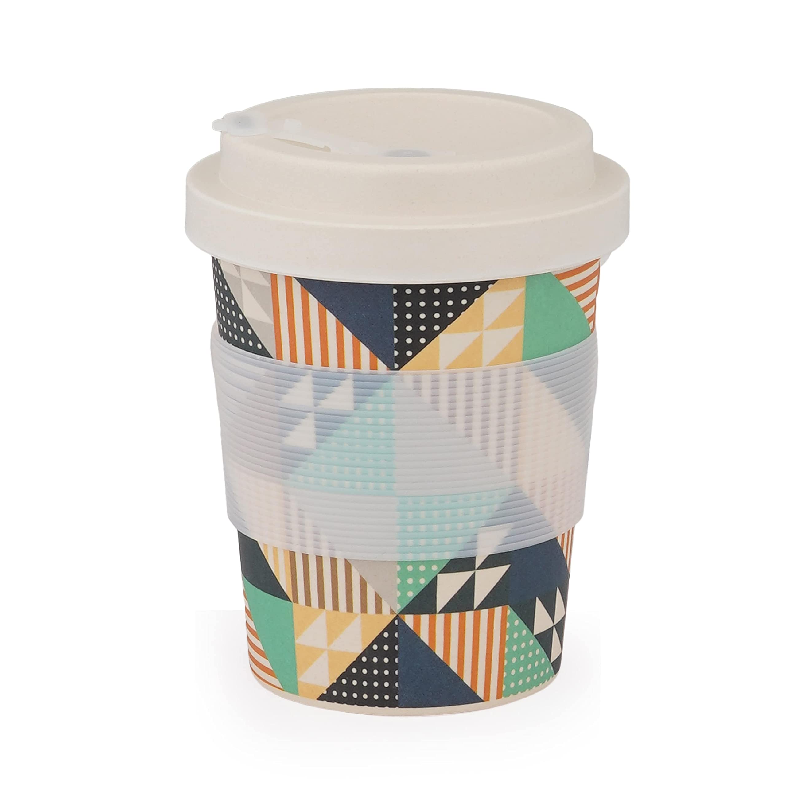 Earthism Eco-Friendly Bamboo Fibre Travel Reusable Coffee Mug with lid 350 Ml (Geometric)