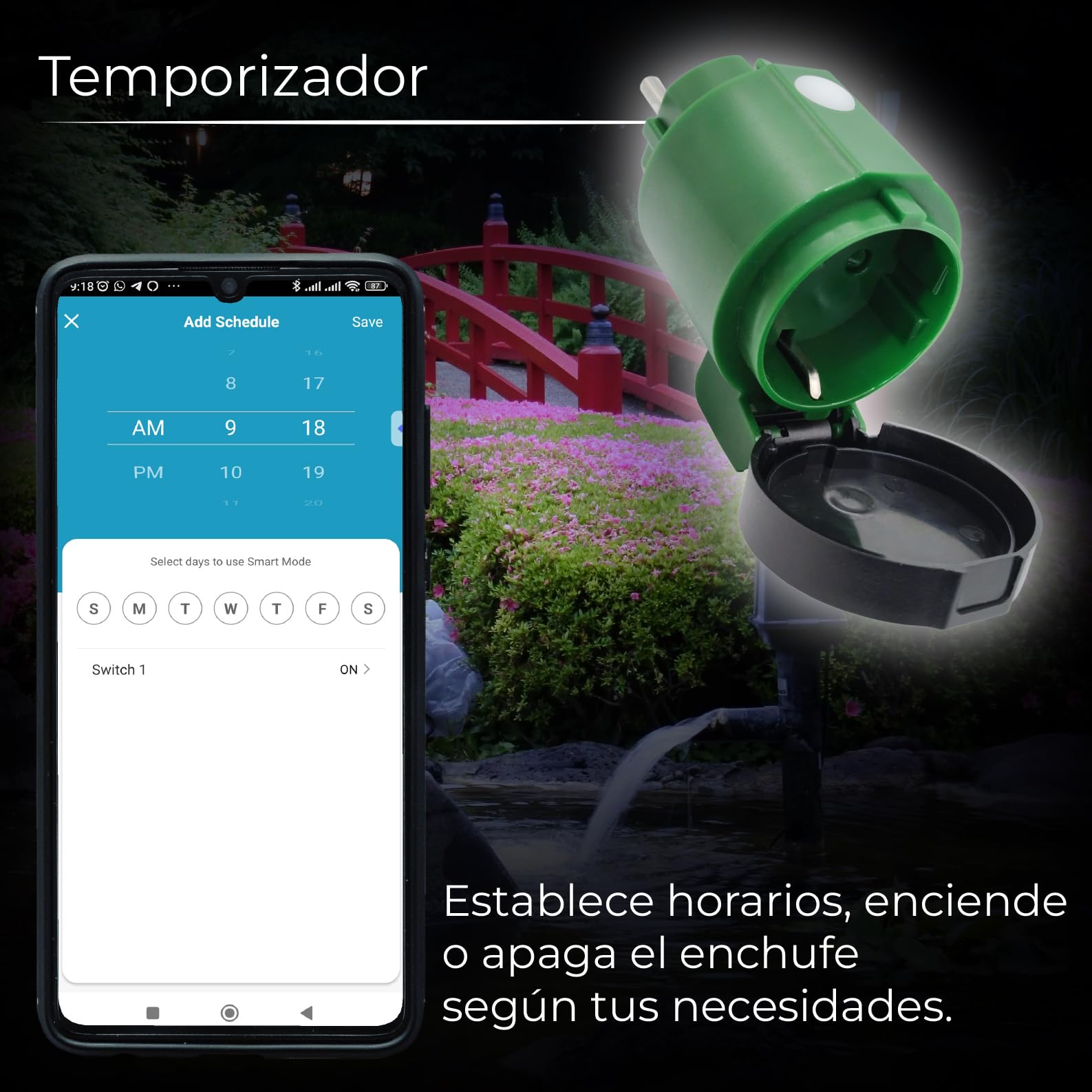 LED ATOMANT Presa WiFi Esterno Rotondo Verde 16A IP44 App Smart Life | Compatibile con Alexa e Google Assistant, App Smart Life e Tuya
