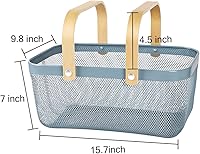 Vista 2 de Cesta portátil de malla para cosecha, organizador plegable con mango de bambú natural para cocina, jardín y pícnic, contenedor de almacenamiento