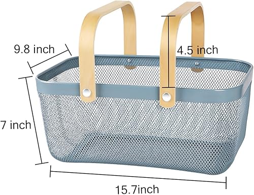 Miniatura 2 de Cesta portátil de malla para cosecha, organizador plegable con mango de bambú natural para cocina, jardín y pícnic, contenedor de almacenamiento