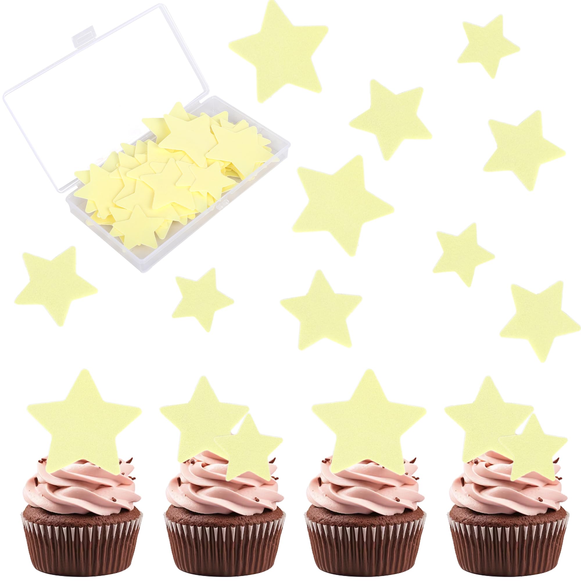 60 Pack Edible Star Cupcake Topper Twinkle Little Star Cupcake Picks Water Paper Little Star Theme Cupcake Decorations for Wedding Engagement Bridal