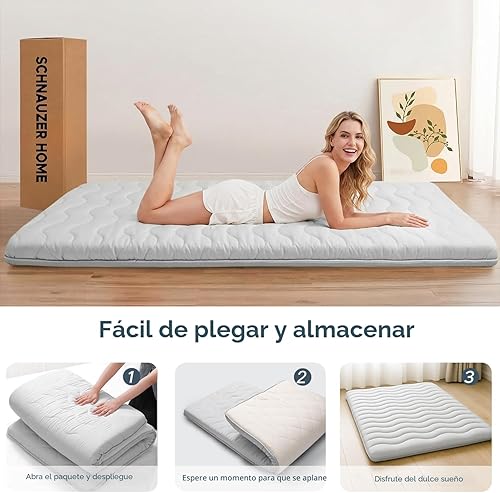 Miniatura 8 de Colchón de Futón Japonés para Suelo, 100% Espuma Cómoda de Alta Densidad, Colchón Plegable Engrosado de 3.5 Pulgadas, Tapete Tatami para Dormir
