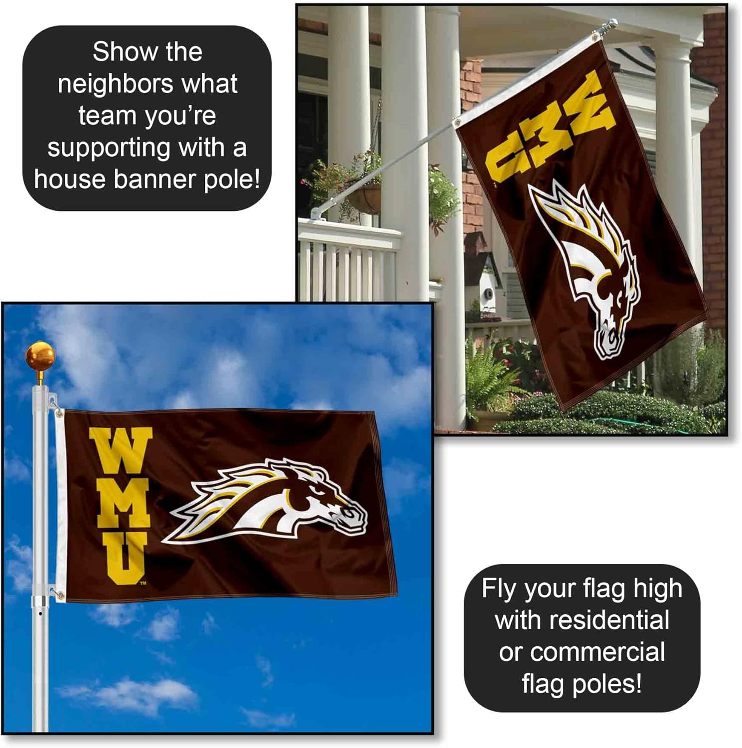 Western Michigan Broncos WMU Logo Large Grommet Banner Flag - Image 3