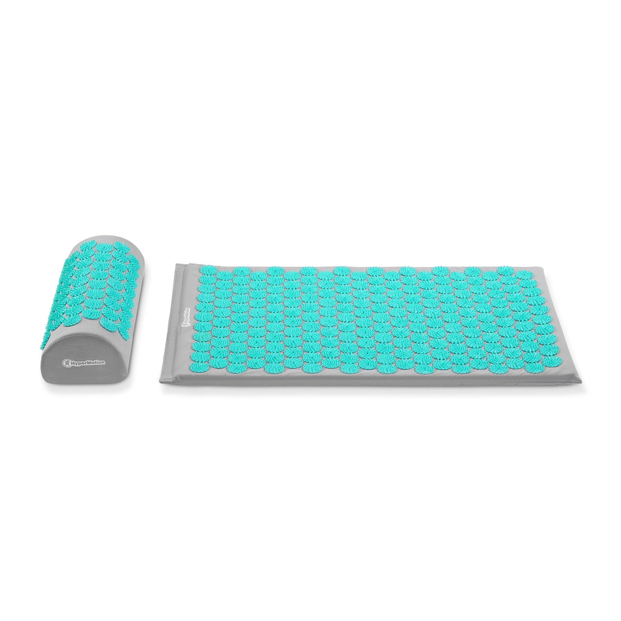 HyperMotion Akupressurmatte mit Kissen Eco - Akupunktur Matte - Massagematte Ganzkörpermassage, Akupressurmatte Set für Entspannung, Kokosfaser und Buchweizen, Grau-Mint, 72 x 42 x 2 cm