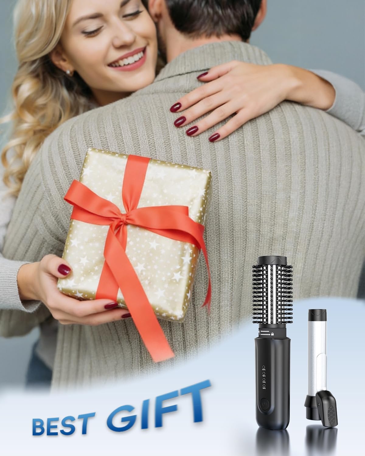 Cordless Hair Curling Iron Brush, 8000mAh, 200 Million Negative Ions,Portable Travel Hair Curler, Mini 1″ Heated Round Brush, 4-in-1 USB Rechargeable Straightening Wand for Styling & Smoothing