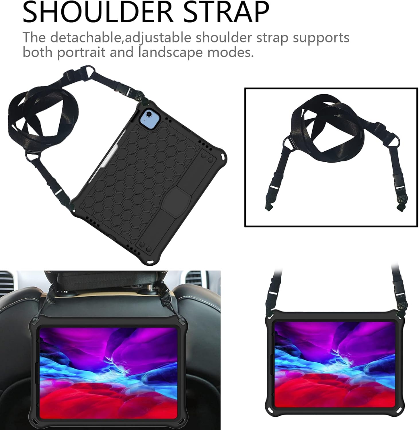 for iPad (A16) 11th Generation 11 Inch 2025 & iPad 10th Generation Case 10.9 inch 2022 with Pencil Holder/Kickstand/Hand Strap/Shoulder Strap Silicone & Hard Shockproof Stand Cover, Black