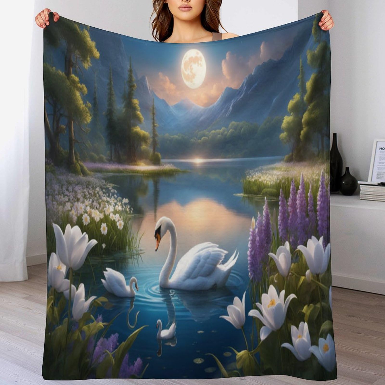 Plaid canapé chaud en flanelle isolante et douce 180x200 cm cygne