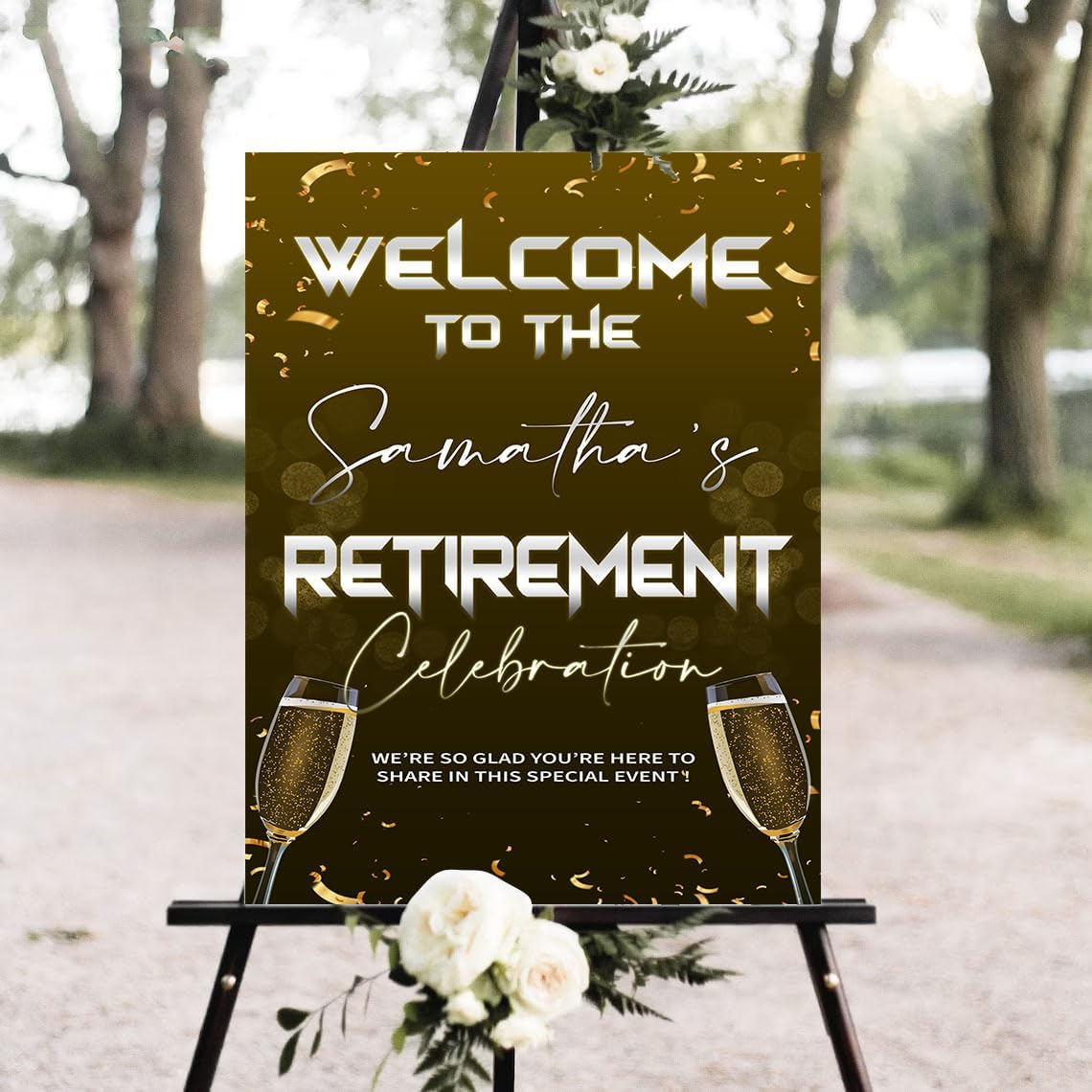 Personalized Retirement Celebration Welcome Sign, Custom Decorations, Outdoor Plastic Sign Weatherproof, Printed Front & Back Options and Stand Option #1