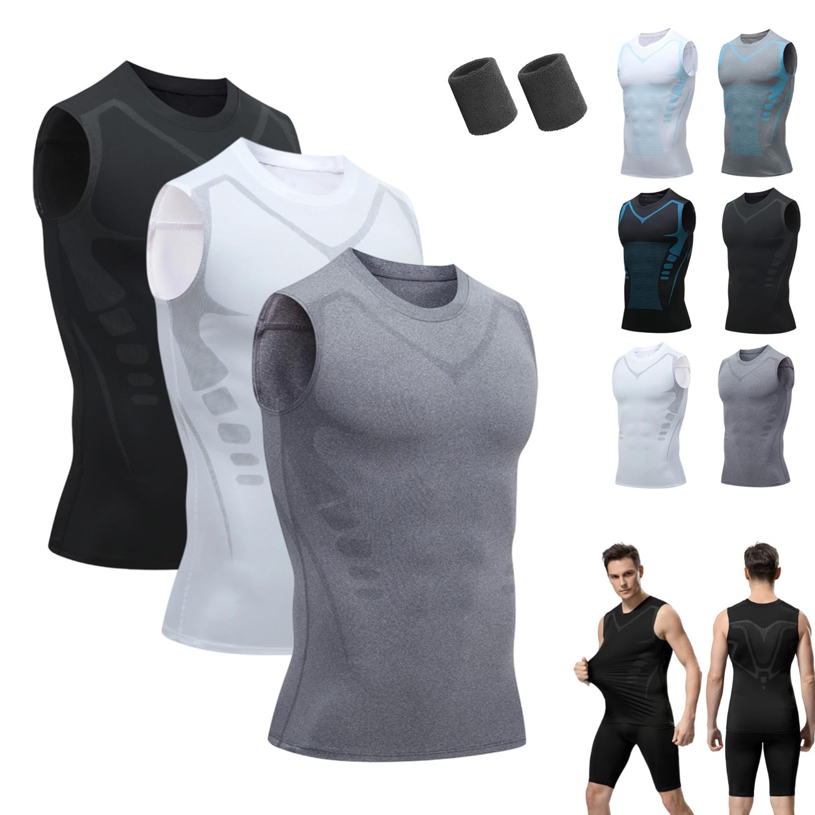 Lunovia V Shape Shirt, Lunovia Unterhemd Bauchweg, Kompressionsshirt für Herren Westen Sti, Atmungsaktives Sport Top für Laufen & Fitness-Training