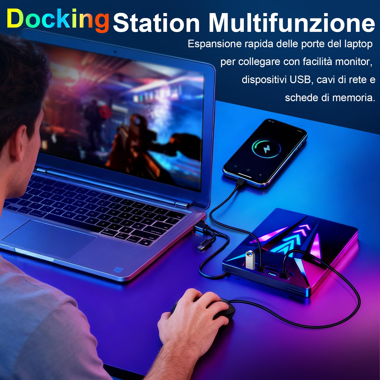 Lettore CD/DVD Esterno per PC Portatile, Masterizzatore DVD Esterno Unità Esterna CD/DVD Velocità 5 Gbps 4 Porte USB 3.0 -/+RW/ROM per Windows 11/10/8/7/XP/Vista, Linux, MacOS, Laptop, Desktop
