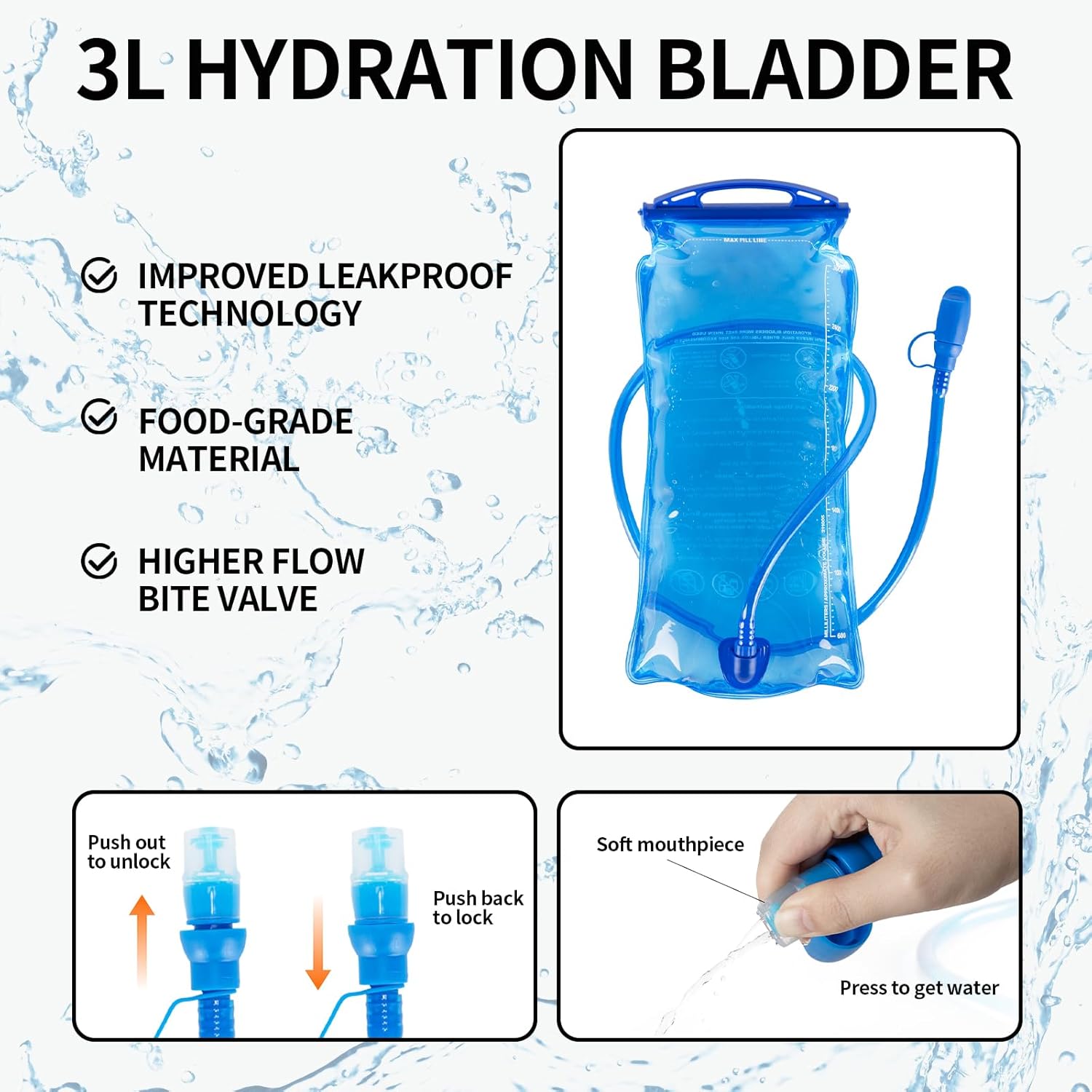 KABAQOO Hydration Backpack, 18L Multipurpose Hiking Backpack with 3L Water Bladder, Water Backpack Insulated Hydration Pack Ideal for Hiking and Cycling