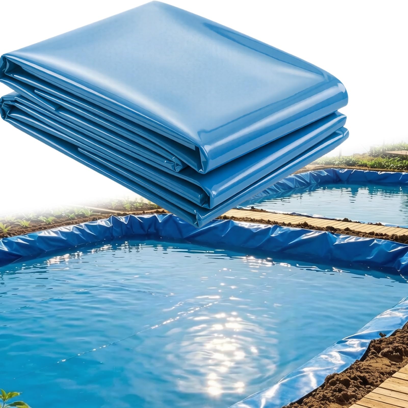 Liyadolaam Aquaculture Pond Liner HDPE Blue Thickness 0.16mm Reinforced Polythene Sheet Damp Proof Membrane for Fish Ponds Natural Looking Ponds Water Garden(5x12m(16.4x39.3ft))