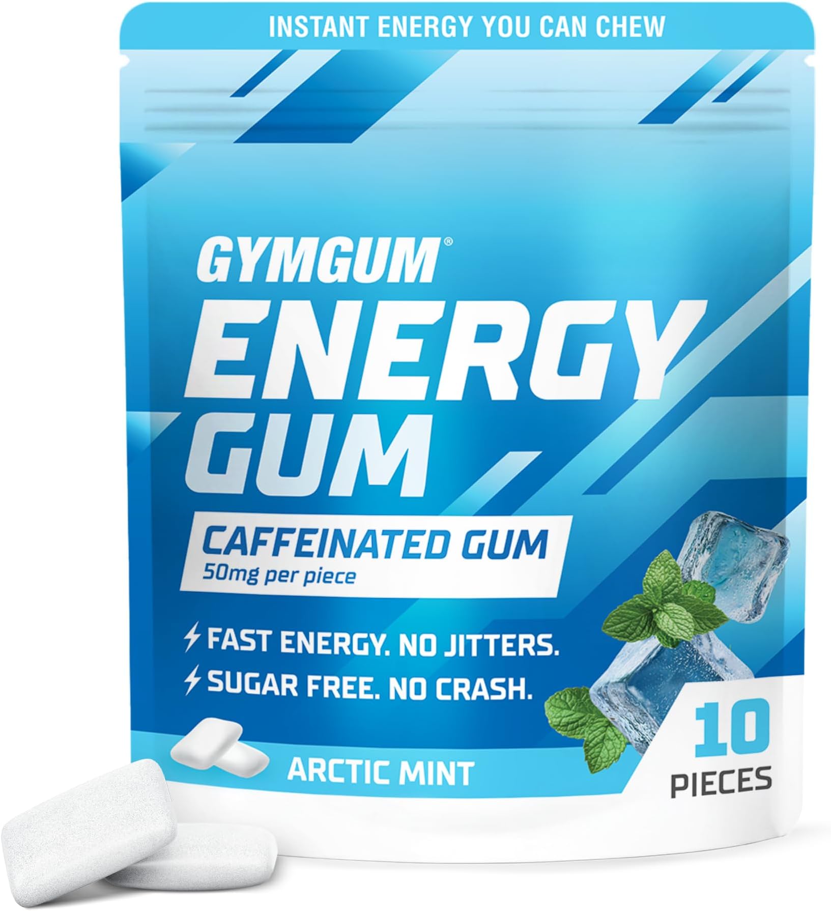 GYMGUM Energy Caffeine Gum | 50mg Caffeine | Sugar-Free, Keto-Friendly | Fast-Acting Energy & Focus Gum with Guarana & L-Theanine (10 Pieces)