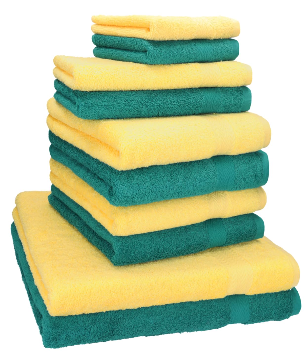Betz Juego de 10 Toallas Classic 100% algodón 2 Toallas de baño 4 Toallas 2 Toallas de Mano 2 Toallas Cara de Color Verde Esmeralda y Amarillo