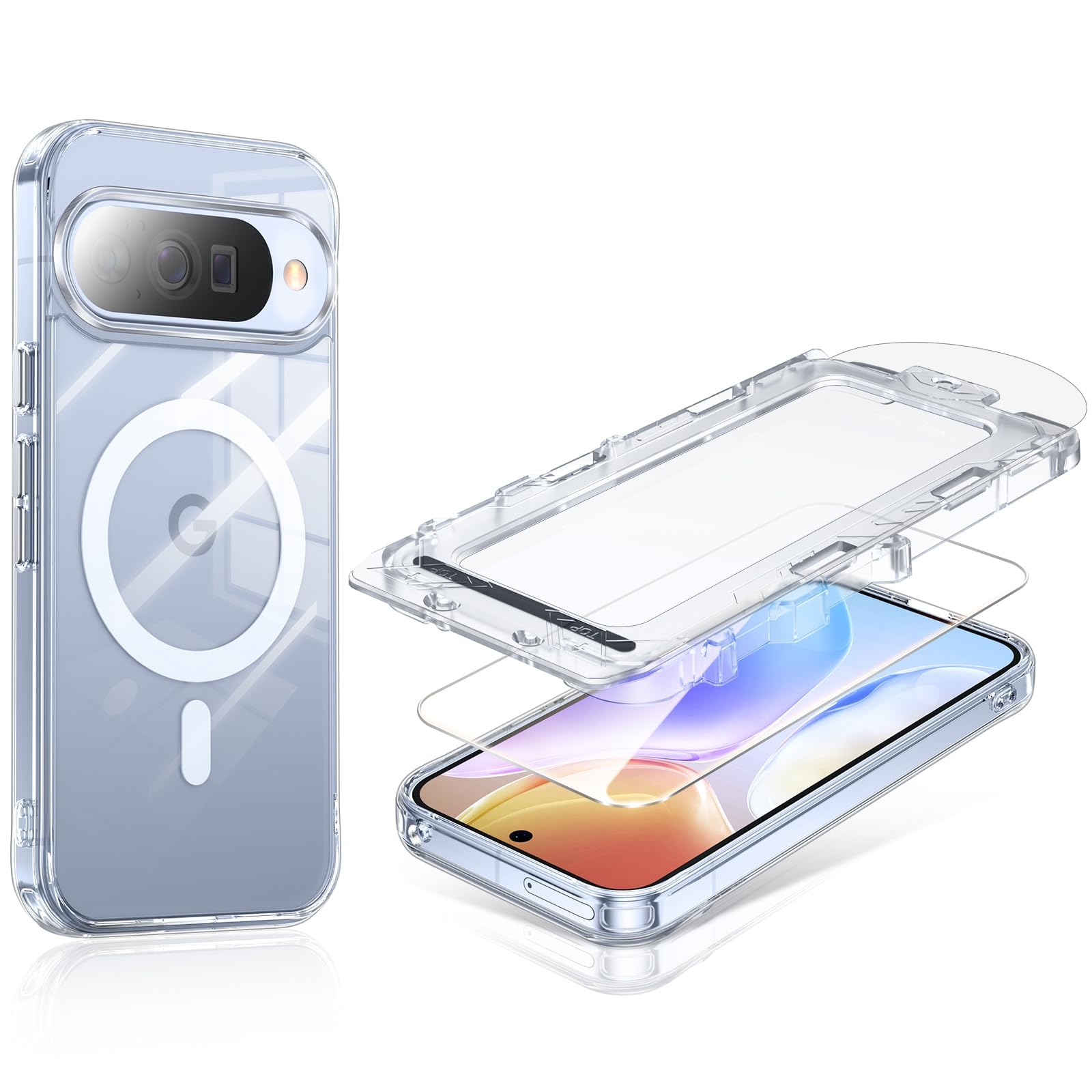 Google Pixel 10 / Pixel 10 Pro 用 クリア ケース Magsafe対応「9Hガラスフィルム1枚 最新型のガイド枠付き 自動貼り付け 気泡レス 自動吸着 99%高透過率」OURJOY スマホケース ピクセル 10 / ピクセル 10 Pro カバー 透明 黄ばみなし 米軍規格 耐衝撃 ワイヤレス充電 軽量 薄型・クリア