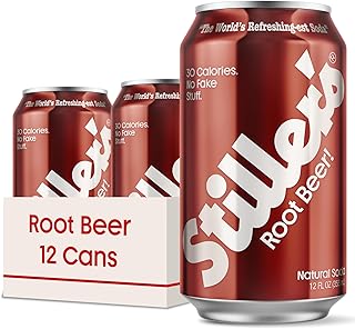STILLER's Natural Soda (Root Beer, 12 Cans) No Biotics, Only 30 Calories, No Fake Stuff - Real Root Beer Flavors - Caffeine Free - Low Sugar - Vitamin D, C, B12 - Soda Soft Drinks - 12 fl oz