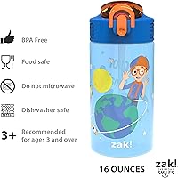 Vista 6 de Zak Designs Blippi Botella de agua para niños con tapa de boquilla y lazo de transporte integrado, hecha de plástico duradero, diseño a prueba