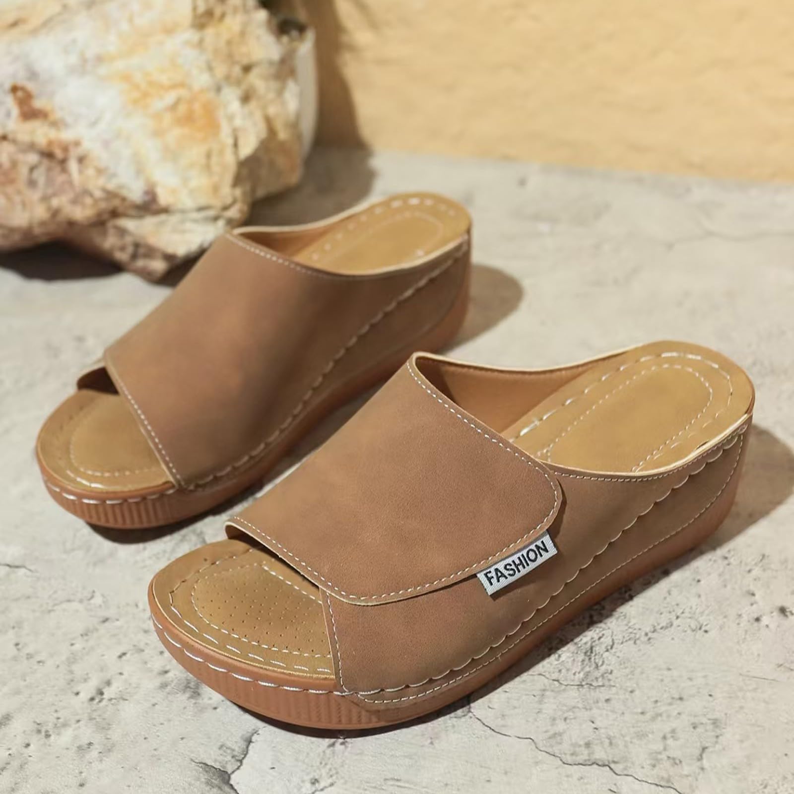 Générique Sandales Femme été Mode Mules Compensées Chaussons orthopédique Confortable Bout Ouvert Plateforme Pantoufles Chaussures de Plage