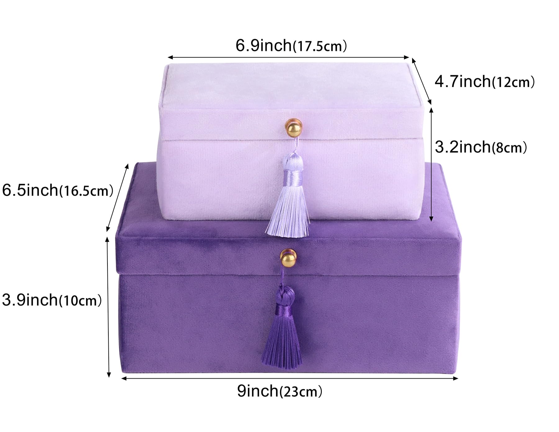 HofferRuffer Samt-Schmuckkästchen, dekorative Boxen, Aufbewahrungsboxen, Zubehör-Organizer-Boxen mit elegantem Griff-Dekor, klassisches Samt-Set, 2 Stück (lila)