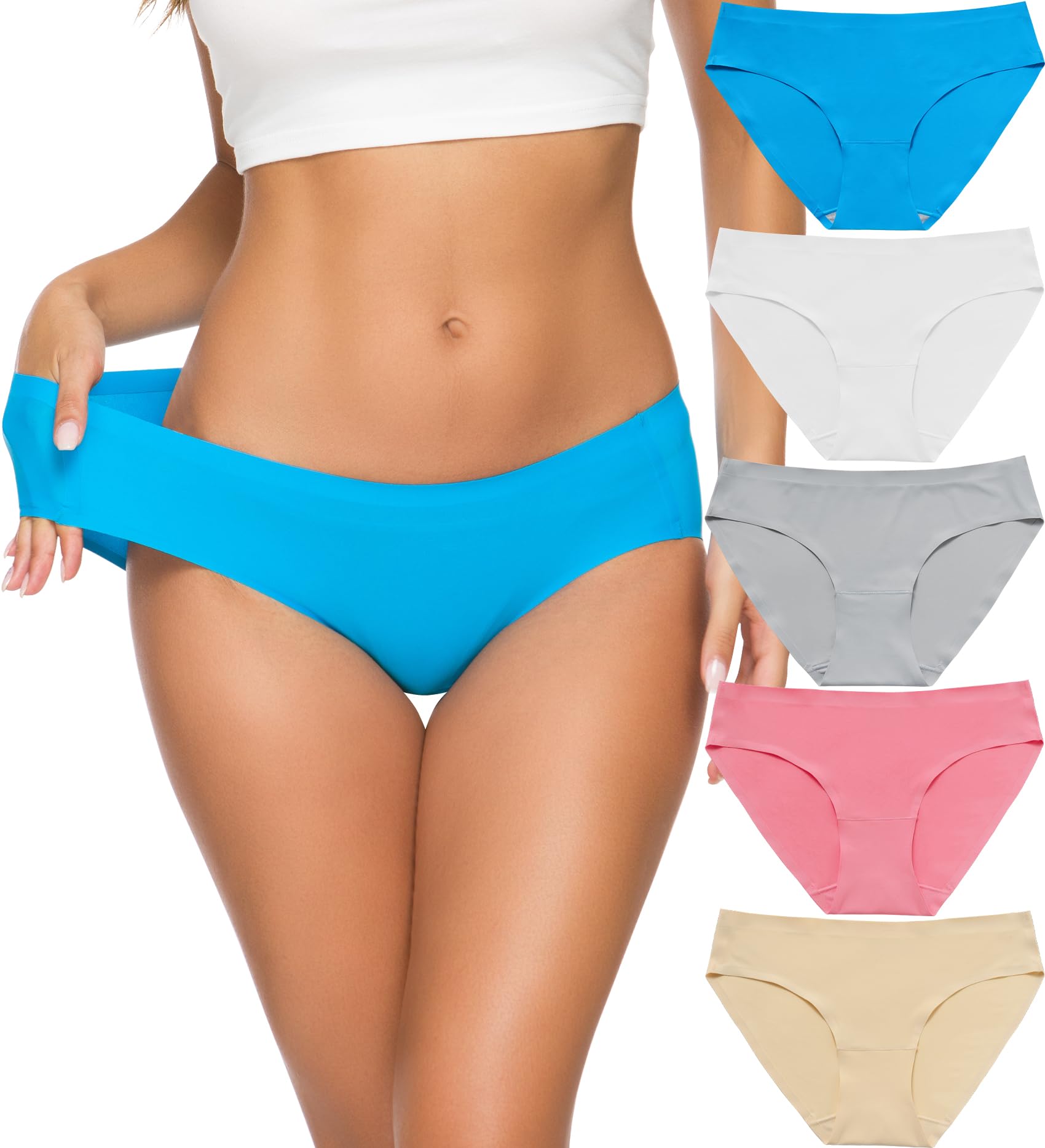 Wealurre Women’s Seamless Underwear No Show Panties Soft Stretch Hipster Bikini Underwears 5-Pack