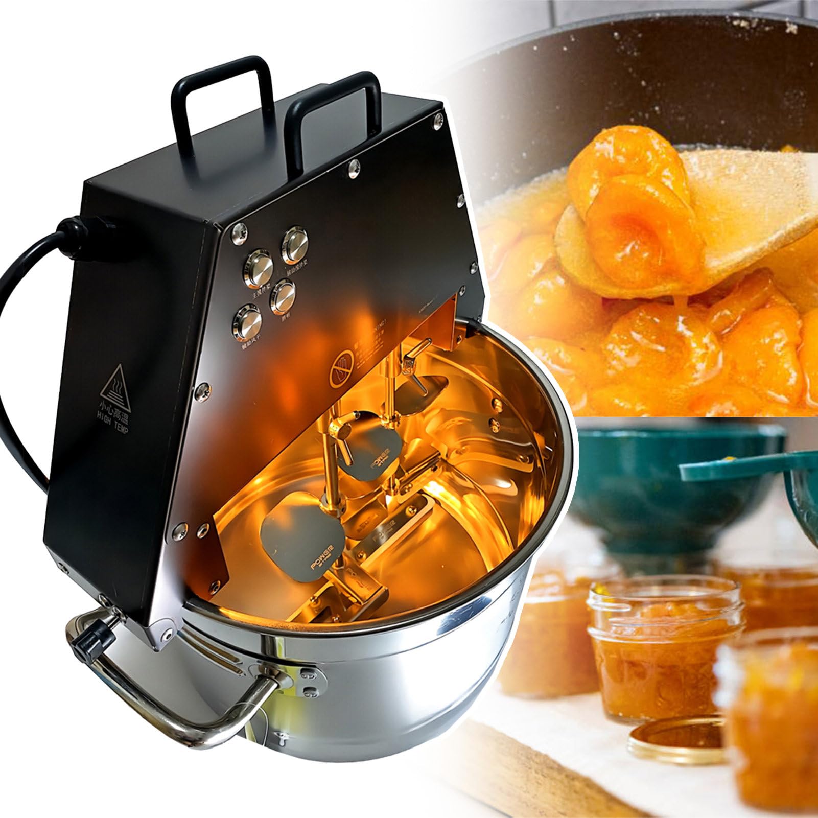 Pentola Elettrica per Mescolare Alimenti con Doppia Pala, Frullatore Professionale per Marmellate da 60 W - capacità Massima 10 L, con Ventola/Luce Ausiliaria per Asciuga,