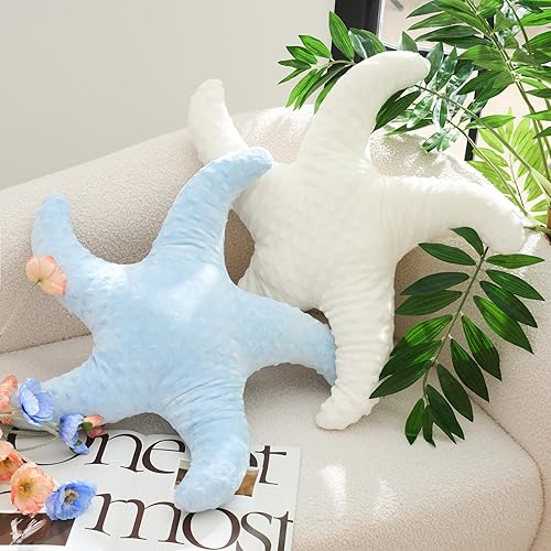 2 almohadas de playa bonitas con forma de pez de estrella de mar de 20 pulgadas, almohadas de felpa con forma de estrella de playa, decoración