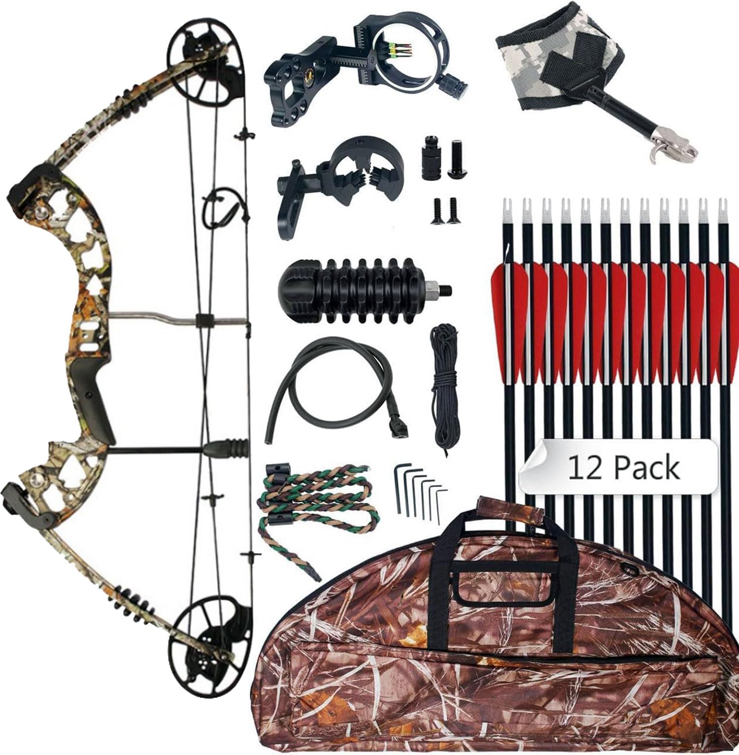 FUNTRESS Compound Bow 30-55lbs 24"-29.5" Archery Hunting Equipment Max Speed 310fps with Accessories Right Handed(Camo)