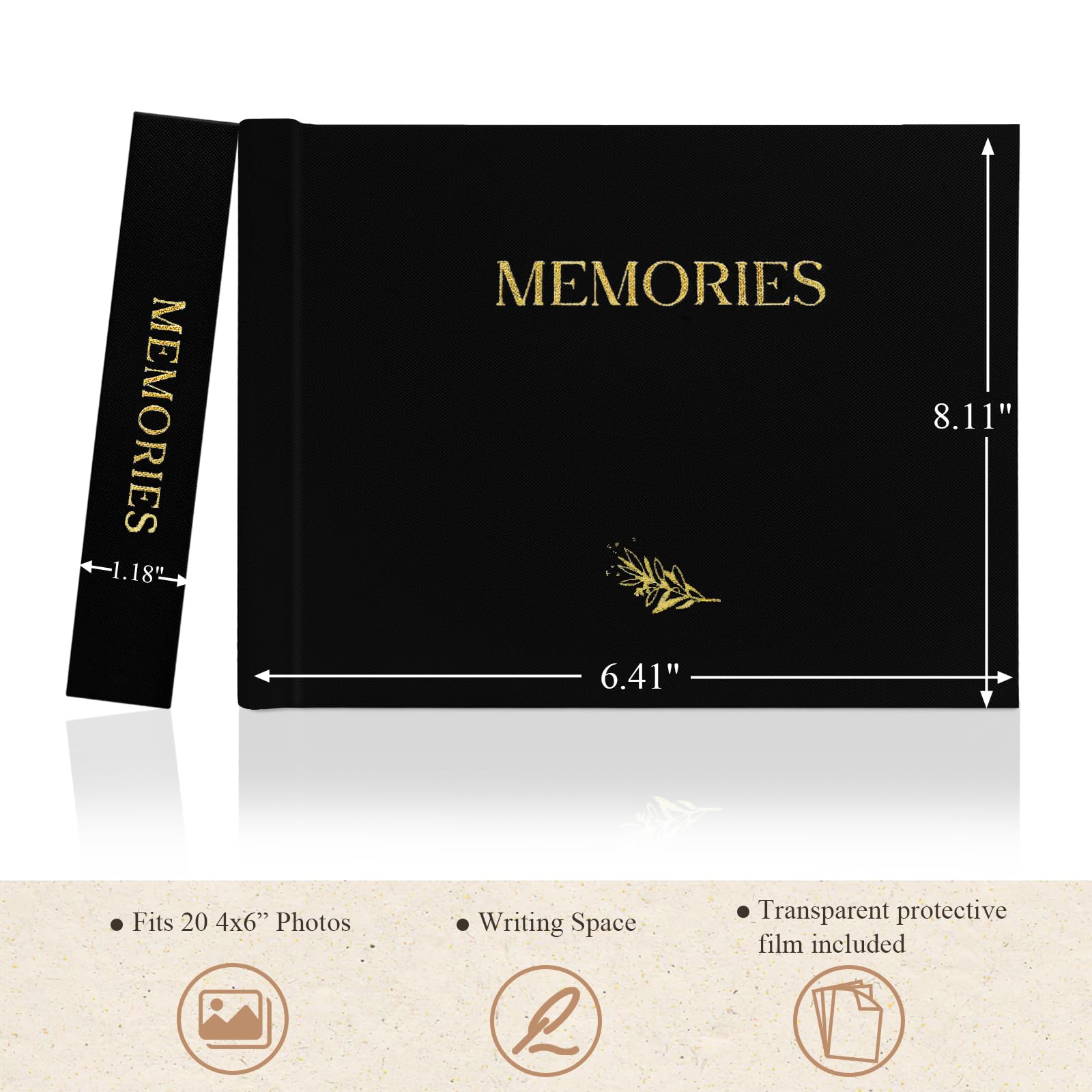 Álbum de fotos pequeño de 4 x 6 pulgadas con espacio para escribir, 20 bolsillos, cubierta de lino, libro de recuerdos, regalo para bodas, familiares y bebés (negro)