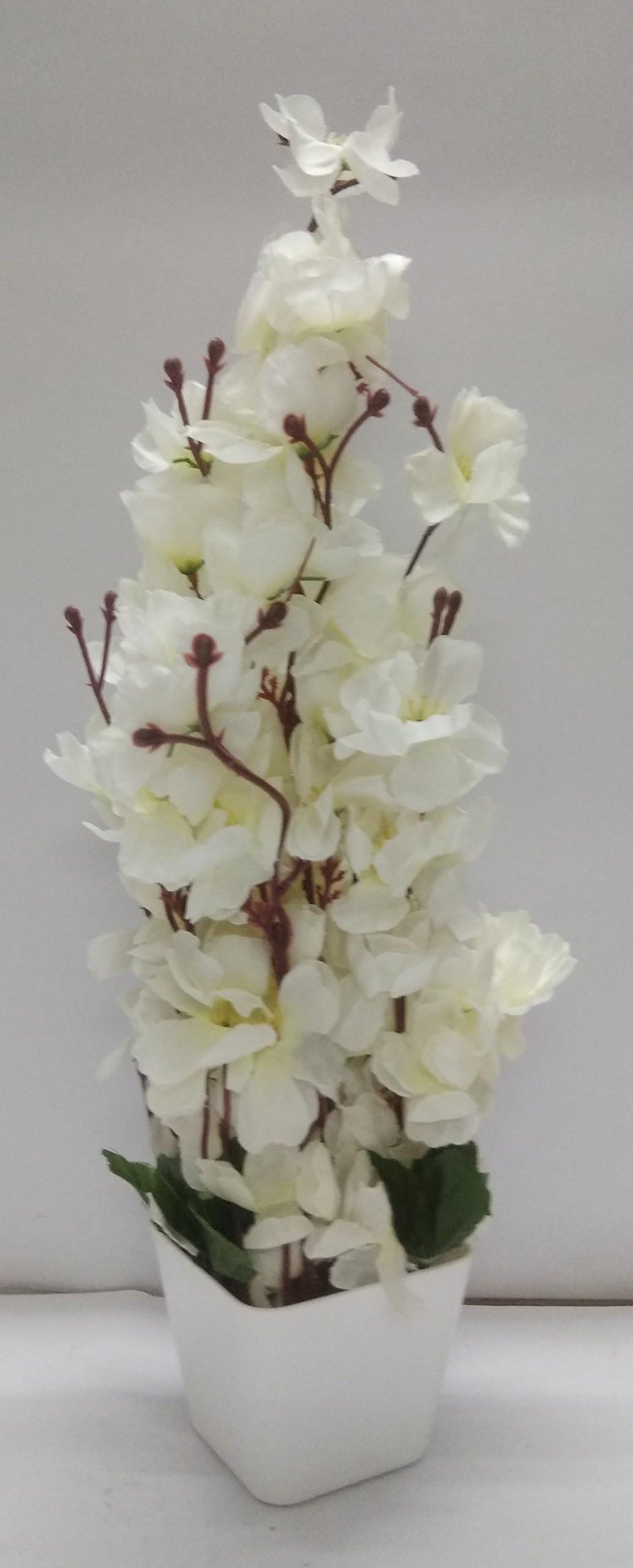 Ethnic Karigari Plastic & Cloth Decorative Beautiful Indoor Blossom Flower Vase (45 cm X 15 cm X 15 cm, Brown & White) (EK-351119)